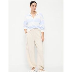 NWT Old Navy Women's Sz L Tan: Cream  High-Waisted Balloon Cargo Pants Tie Ankle